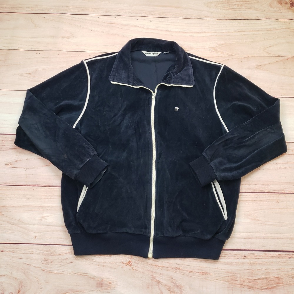VINTAGE Pierre Cardin Jacket Mens‎ Large Blue Outdoor Velour Track Full Zip *